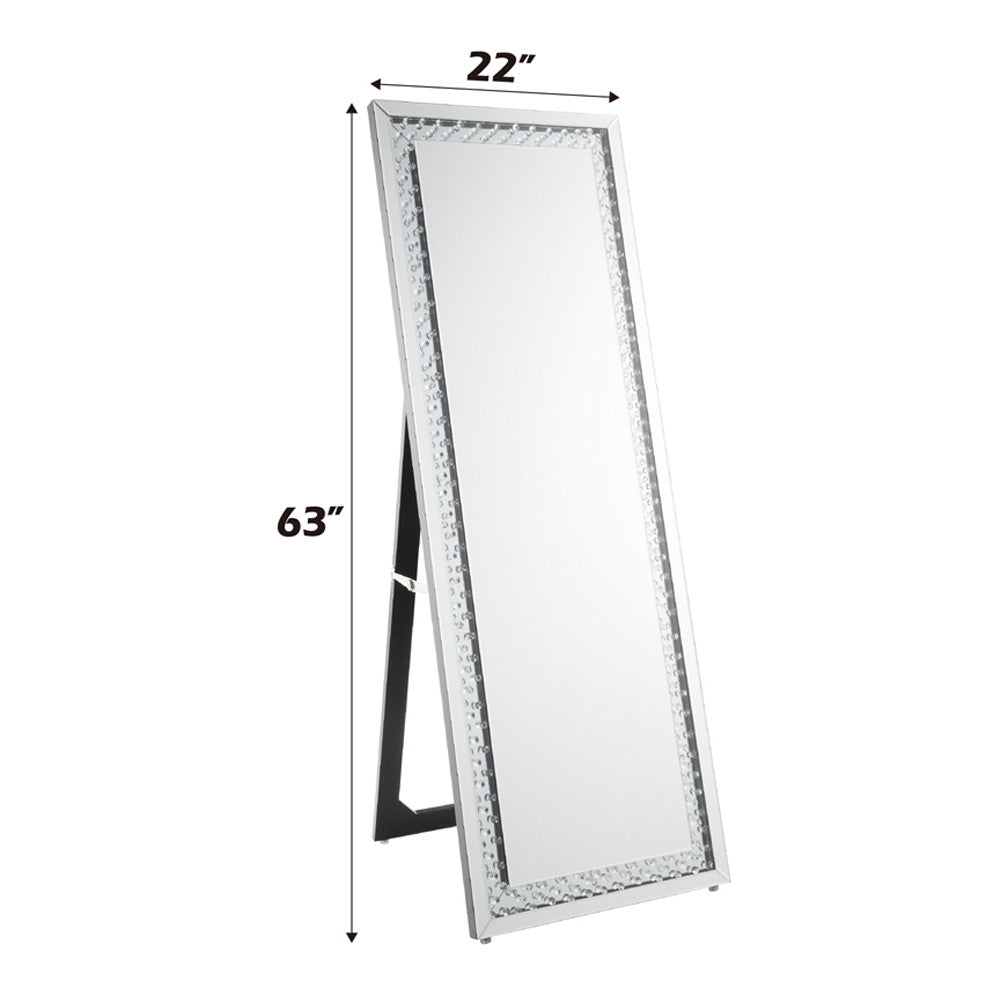 ACME 97025 Nysa Accent Mirror (Floor), Mirrored & Faux Crystals