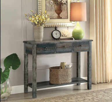 ACME 97257 Glancio Console Table, Antique White & Teal