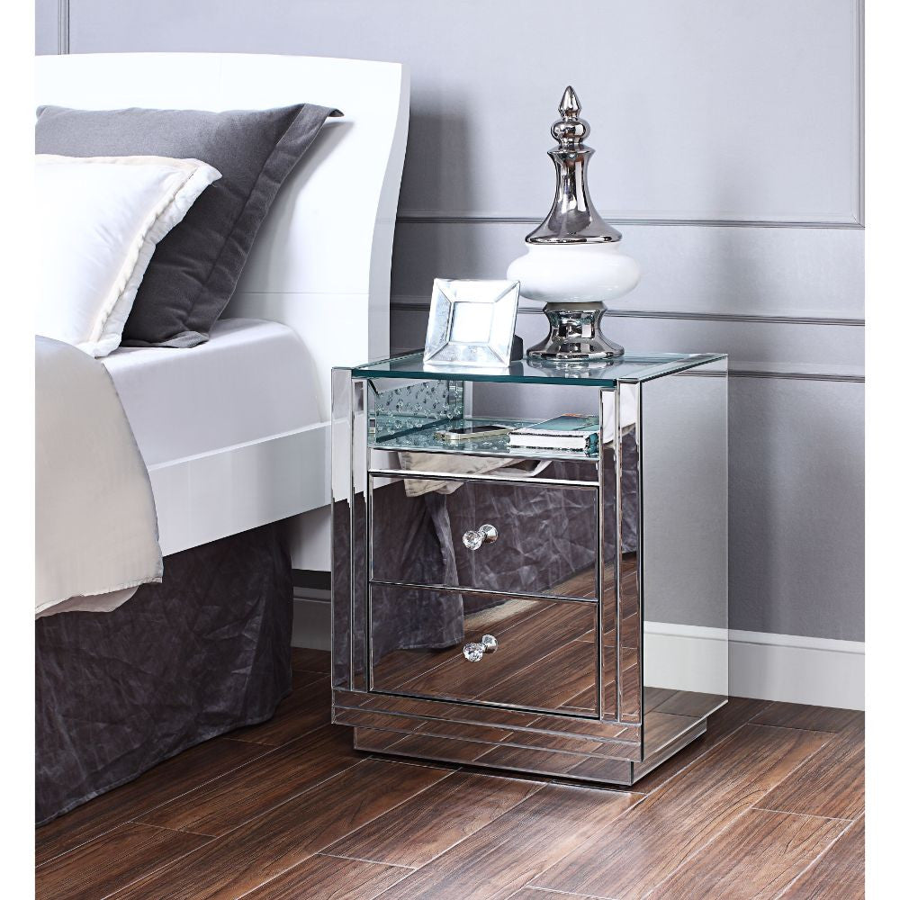 ACME 97575 Nysa Accent Table, Mirrored & Faux Crystals