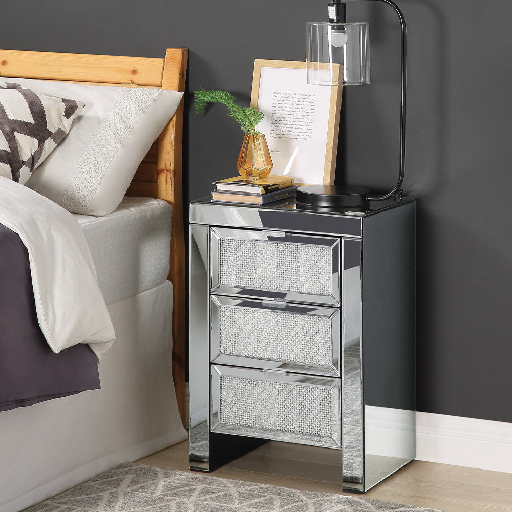 ACME 97661 Lavina Accent Table, Mirrored & Faux Diamonds