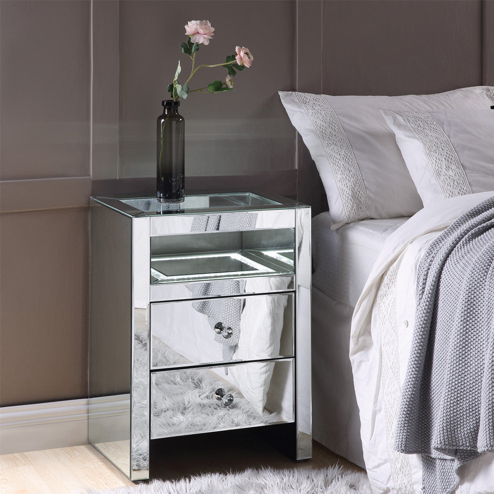 ACME 97685 Malish Accent Table with LED, Mirrored