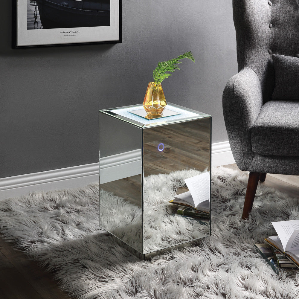 ACME 97704 Nyoka Accent Table with LED, Mirrored & Faux Gems