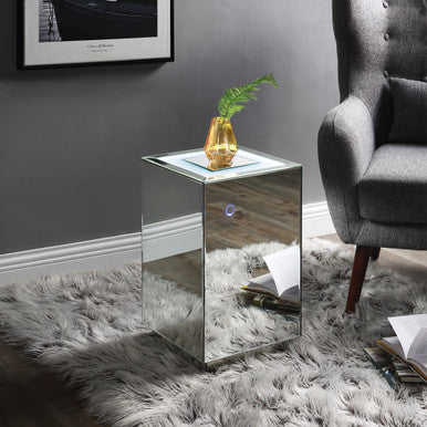 ACME 97704 Nyoka Accent Table with LED, Mirrored & Faux Gems