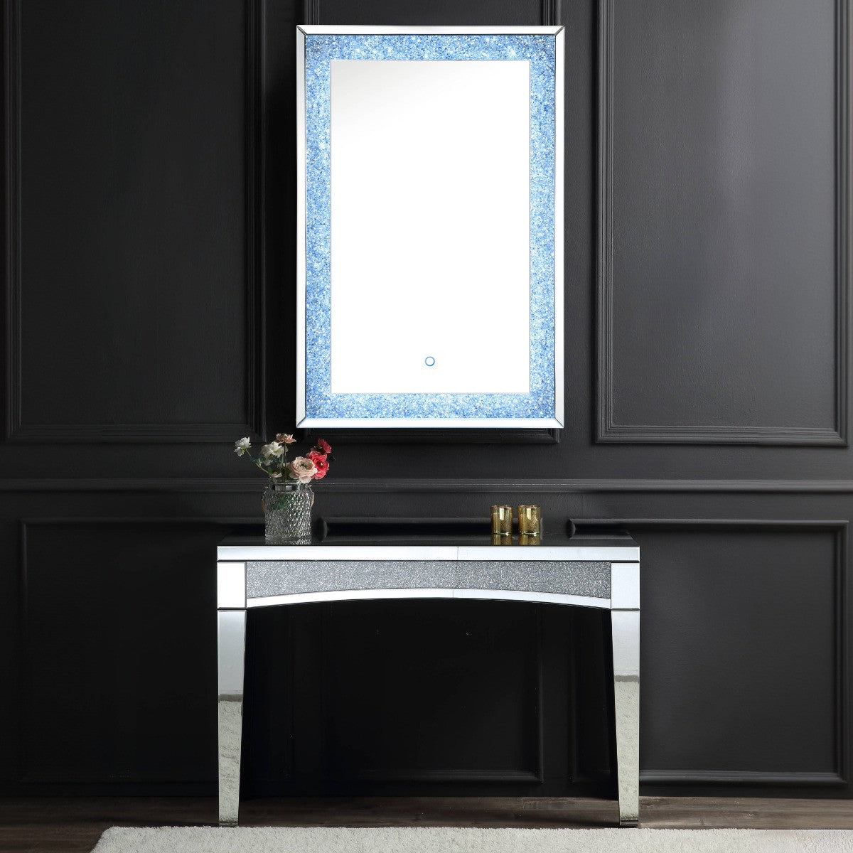 ACME 97706 Noralie Wall Decor with LED, Mirrored & Faux Diamonds