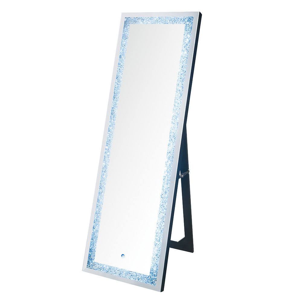 ACME 97713 Noralie Floor Mirror with LED, Mirrored & Faux Diamonds
