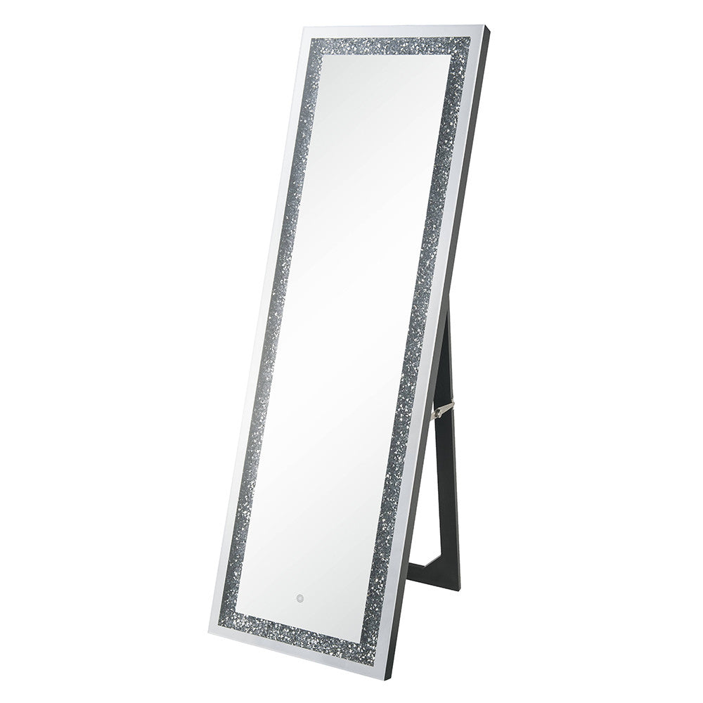 ACME 97713 Noralie Floor Mirror with LED, Mirrored & Faux Diamonds