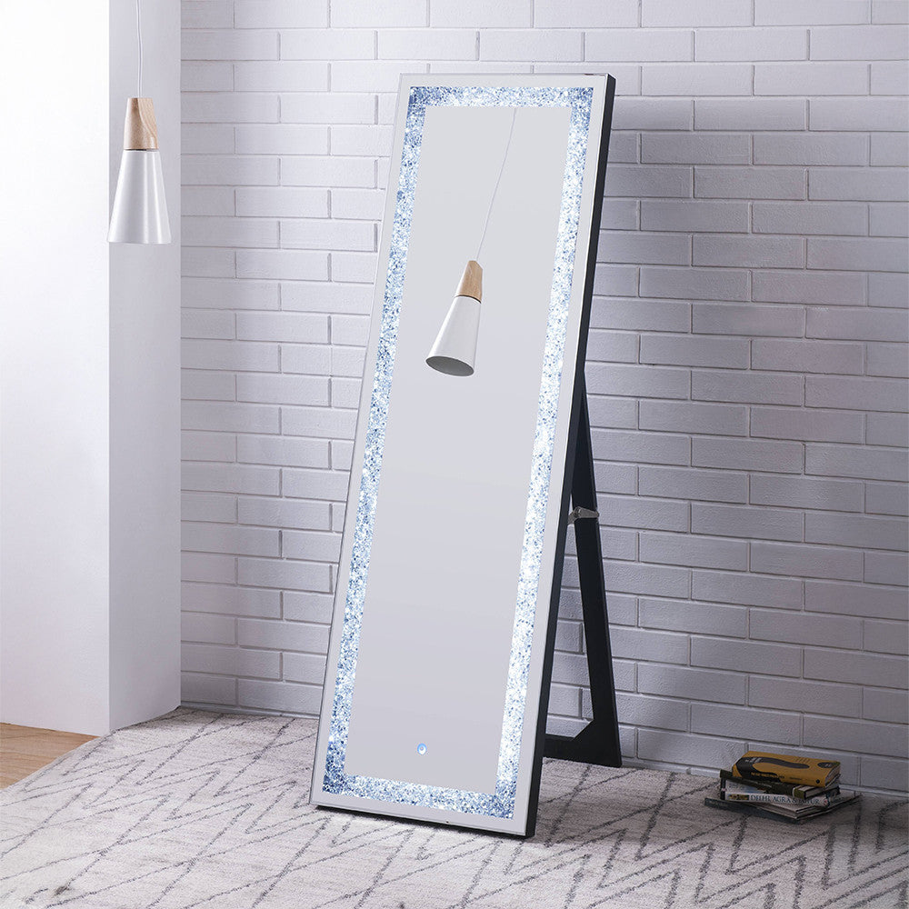 ACME 97713 Noralie Floor Mirror with LED, Mirrored & Faux Diamonds