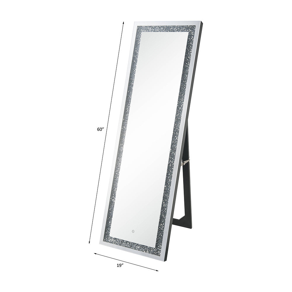 ACME 97713 Noralie Floor Mirror with LED, Mirrored & Faux Diamonds