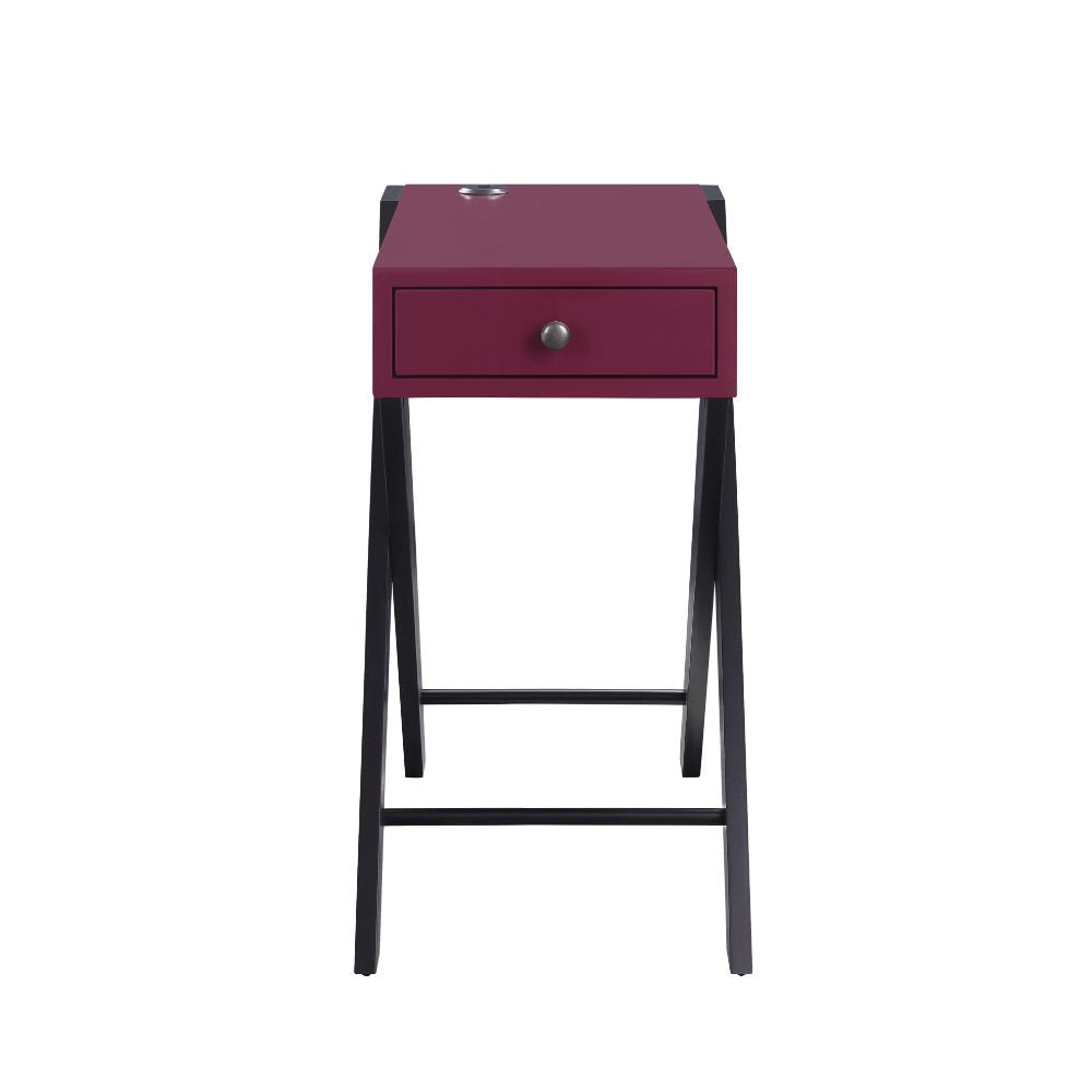 ACME 97737 Fierce Side Table (USB Charging Dock), Burgundy & Black