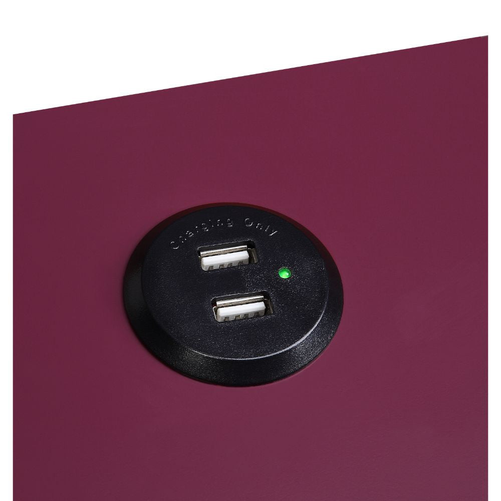 ACME 97737 Fierce Side Table (USB Charging Dock), Burgundy & Black