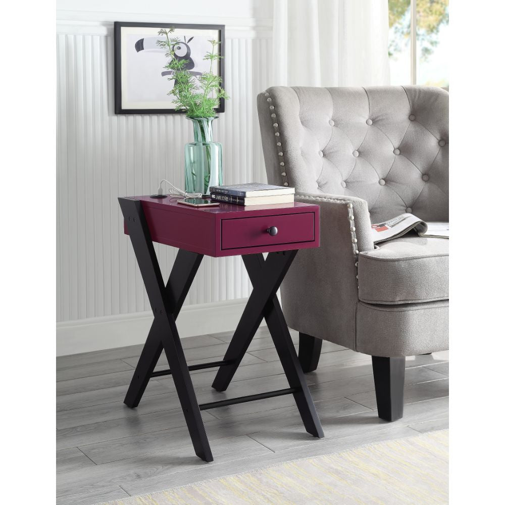 ACME 97737 Fierce Side Table (USB Charging Dock), Burgundy & Black