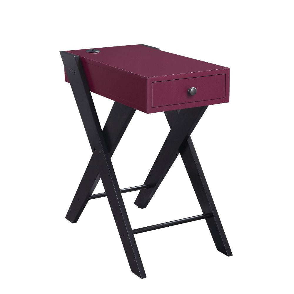 ACME 97737 Fierce Side Table (USB Charging Dock), Burgundy & Black