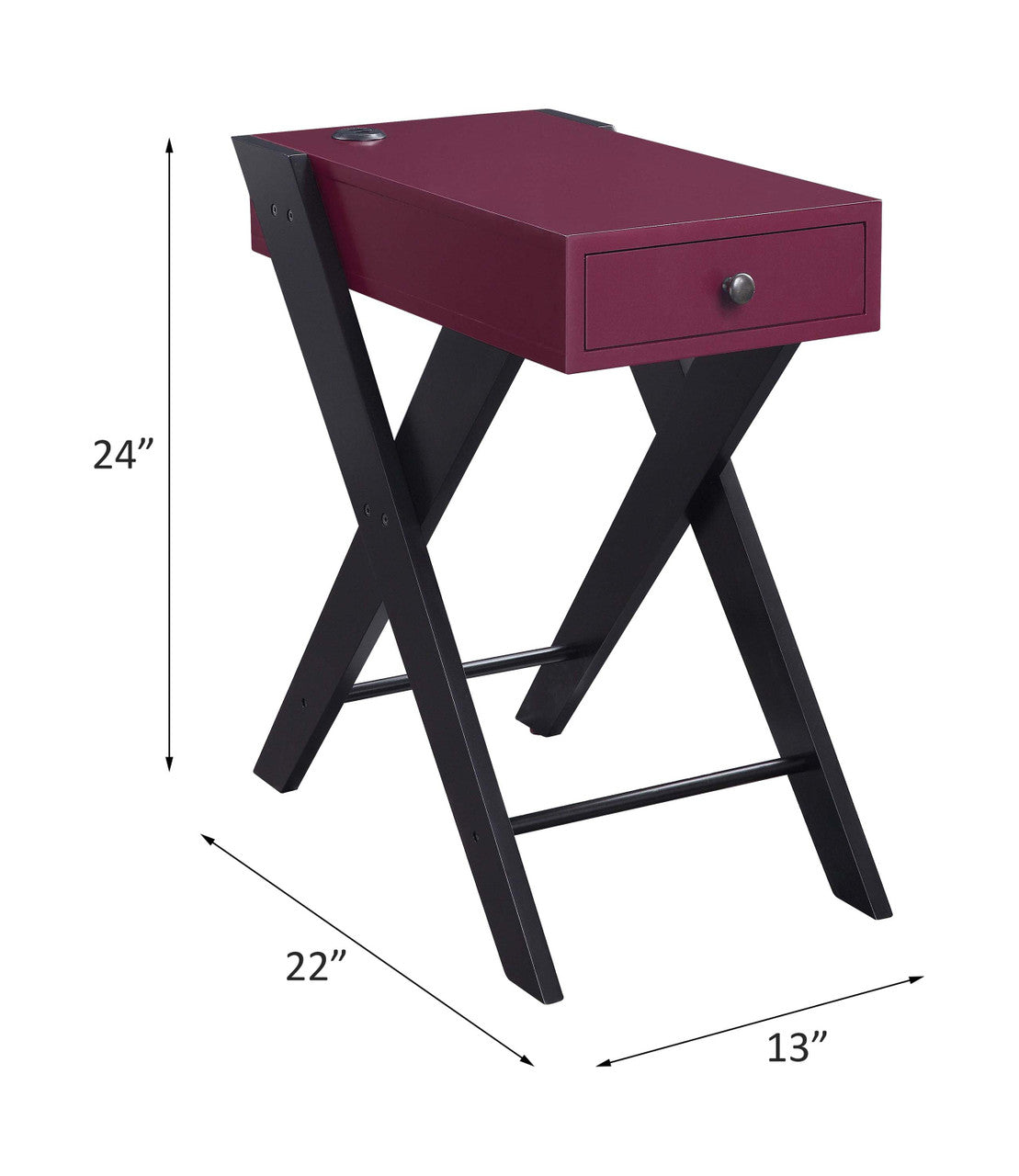 ACME 97737 Fierce Side Table (USB Charging Dock), Burgundy & Black
