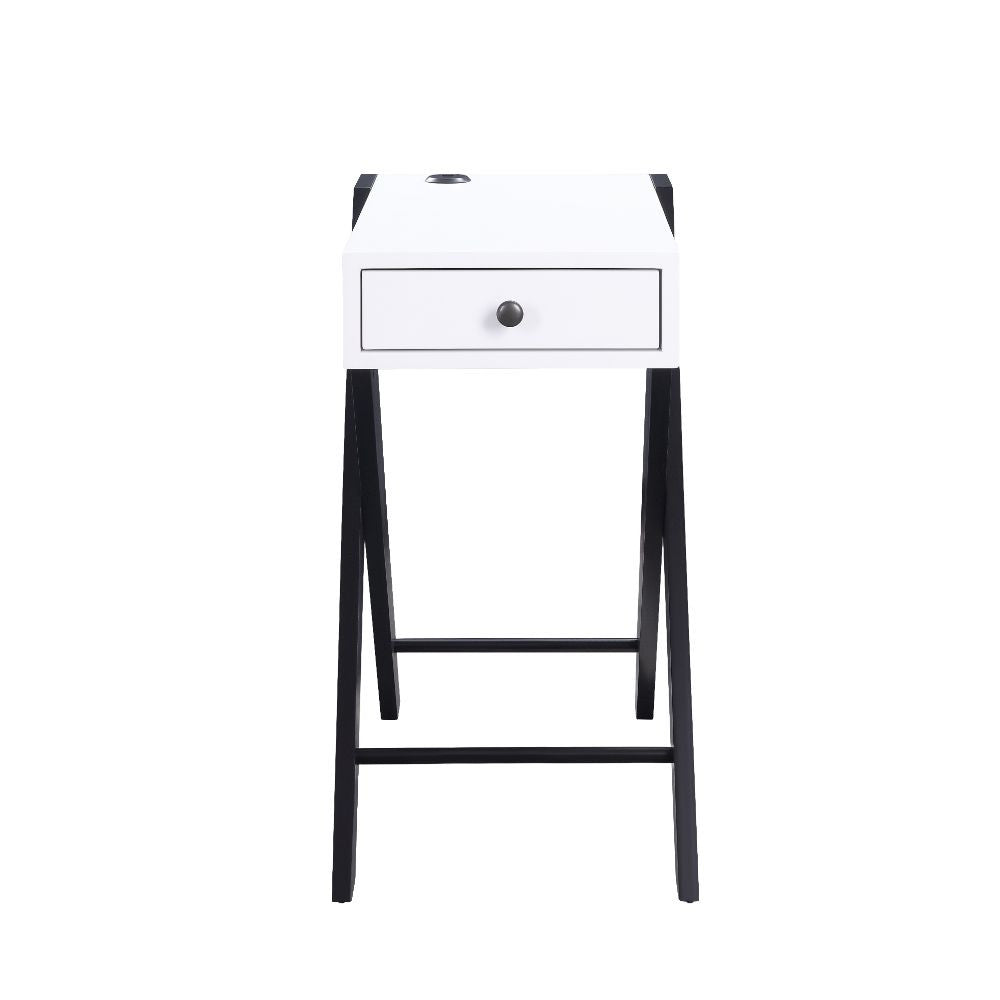 ACME 97738 Fierce Side Table (USB Charging Dock), White & Black