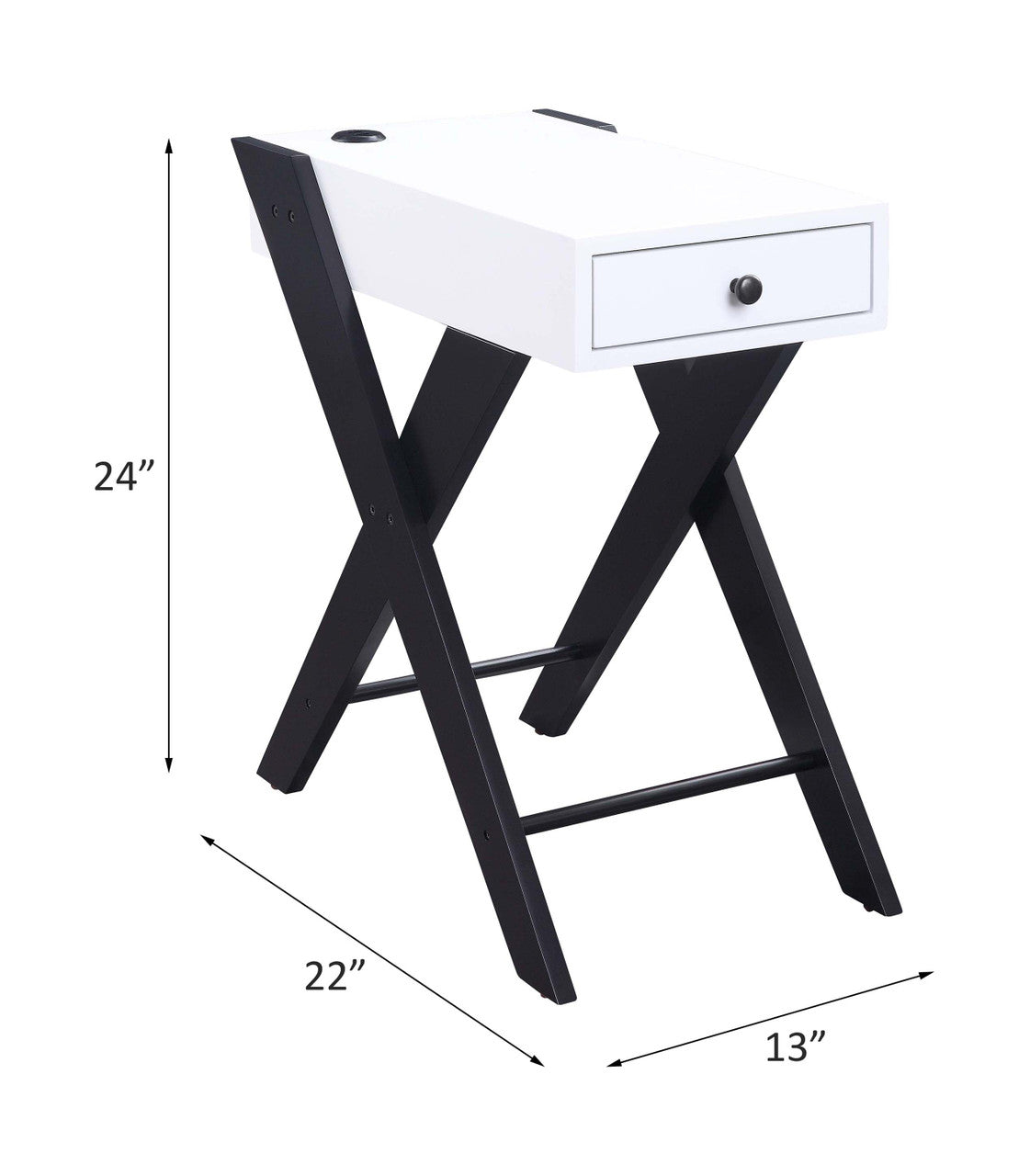 ACME 97738 Fierce Side Table (USB Charging Dock), White & Black