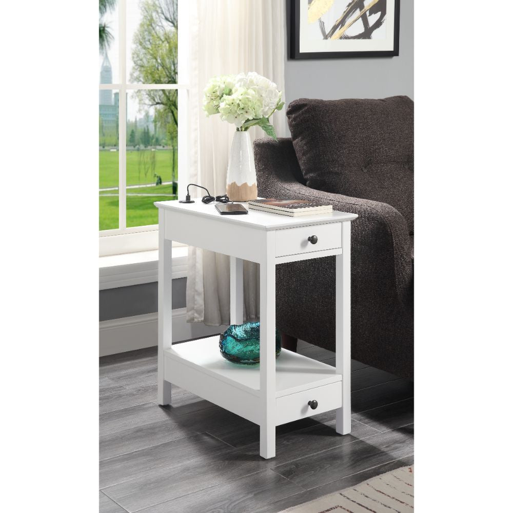 ACME 97741 Byzad Side Table (USB Charging Dock), White