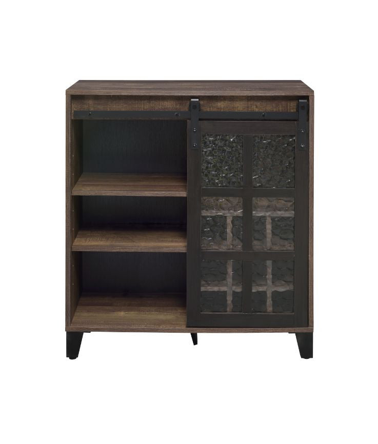 ACME 97836 Treju Wine Cabinet, Obscure Glass, Rustic Oak & Black Finish