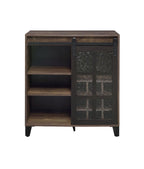 ACME 97836 Treju Wine Cabinet, Obscure Glass, Rustic Oak & Black Finish