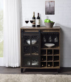 ACME 97836 Treju Wine Cabinet, Obscure Glass, Rustic Oak & Black Finish