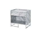 ACME 97865 Azrael Accent Table, White Printed Faux Marble & Chrome Finish
