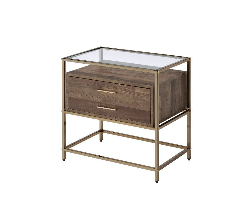 ACME 97867 Knave Accent Table, Walnut & Champagne Finish