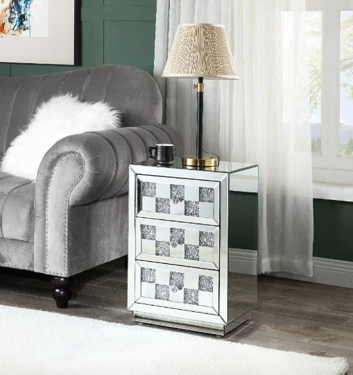 ACME 97930 Noralie Accent Table, Mirrored & Faux Diamonds