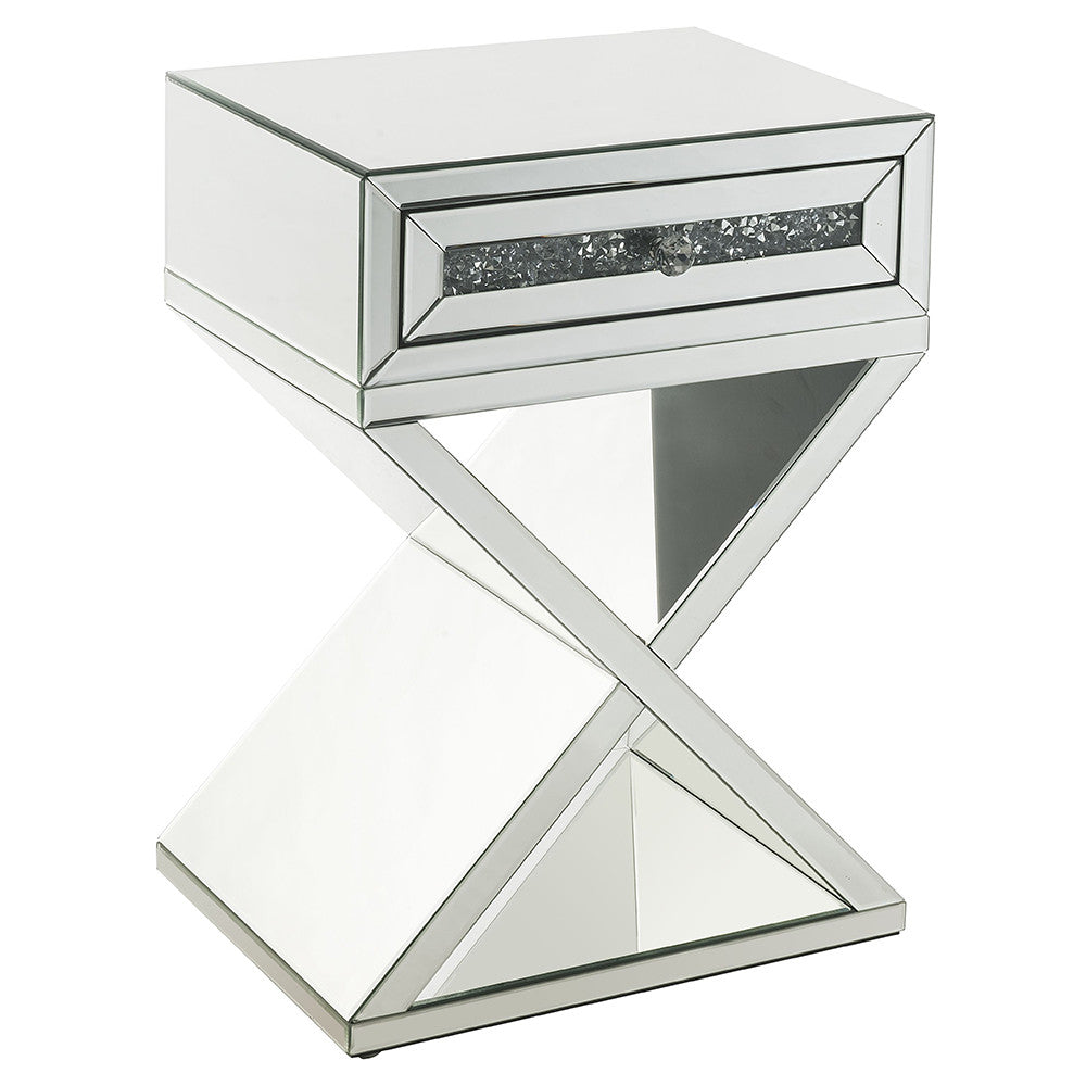 ACME 97932 Noralie Accent Table, Mirrored & Faux Diamonds
