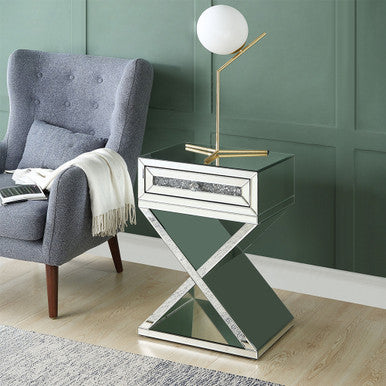 ACME 97932 Noralie Accent Table, Mirrored & Faux Diamonds