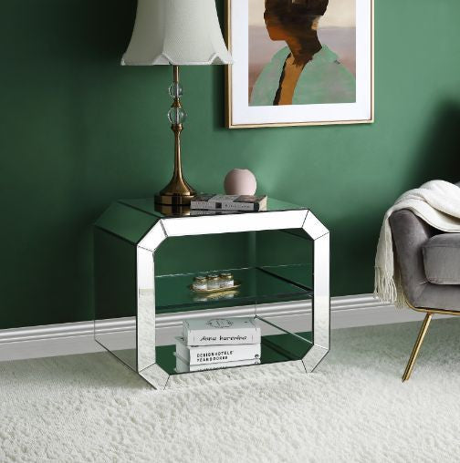 ACME 97938 Meria Accent Table, Mirrored & Clear Glass