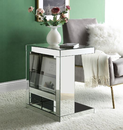 ACME 97939 Meria Accent Table, Mirrored & Clear Glass