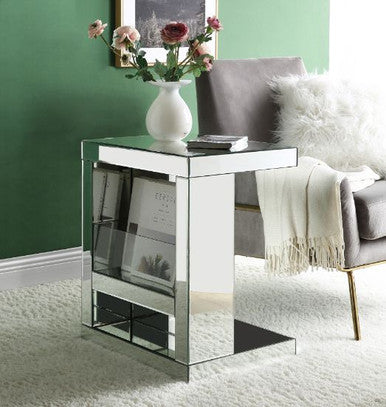ACME 97939 Meria Accent Table, Mirrored & Clear Glass