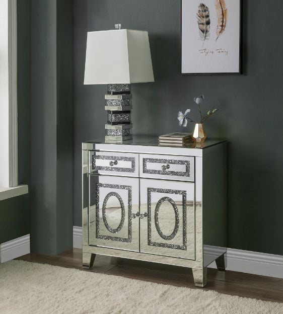 ACME 97952 Noralie Cabinet, Mirrored & Faux Diamonds