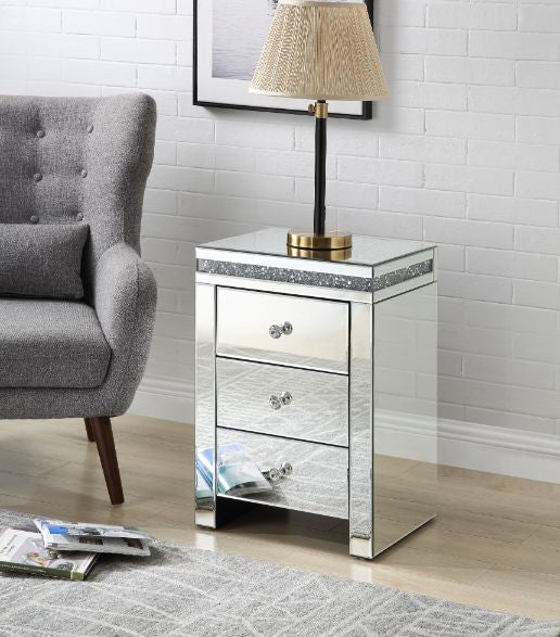 ACME 97954 Noralie Accent Table, Mirrored & Faux Diamonds