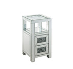 ACME 97956 Noralie Accent Table, Clear Glass, Mirrored & Faux Diamonds