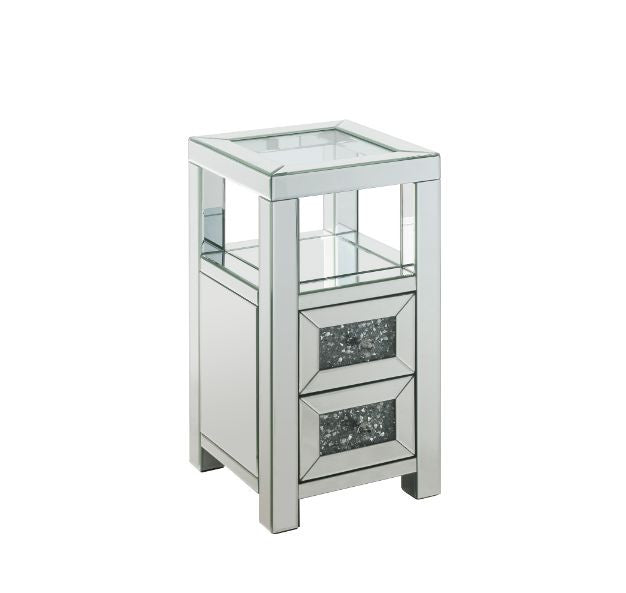 ACME 97956 Noralie Accent Table, Clear Glass, Mirrored & Faux Diamonds
