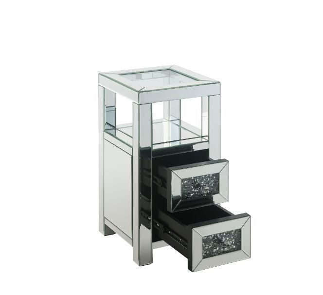 ACME 97956 Noralie Accent Table, Clear Glass, Mirrored & Faux Diamonds