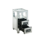 ACME 97956 Noralie Accent Table, Clear Glass, Mirrored & Faux Diamonds