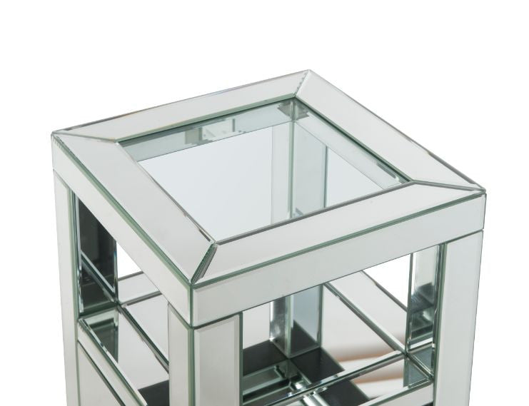 ACME 97956 Noralie Accent Table, Clear Glass, Mirrored & Faux Diamonds