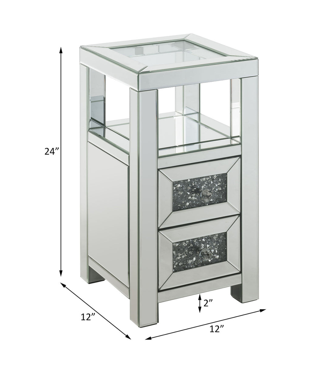 ACME 97956 Noralie Accent Table, Clear Glass, Mirrored & Faux Diamonds