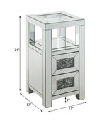 ACME 97956 Noralie Accent Table, Clear Glass, Mirrored & Faux Diamonds