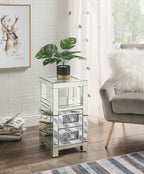 ACME 97956 Noralie Accent Table, Clear Glass, Mirrored & Faux Diamonds