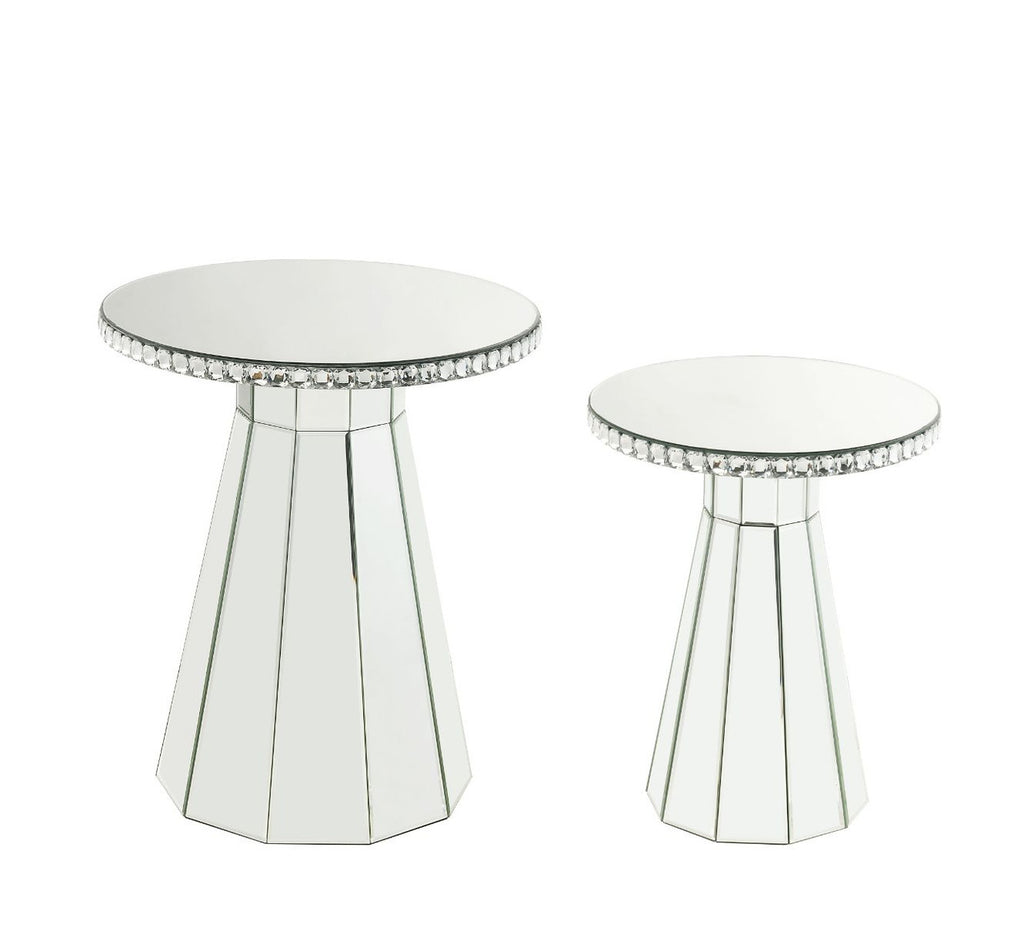 ACME 97958 Lotus Accent Table, Mirrored & Faux Crystals Inlay
