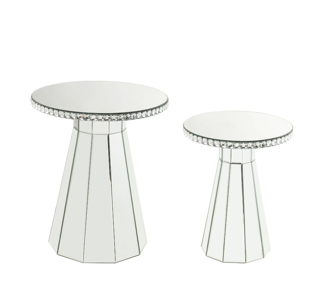 ACME 97958 Lotus Accent Table, Mirrored & Faux Crystals Inlay