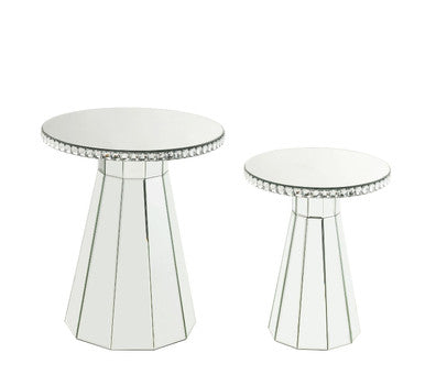 ACME 97958 Lotus Accent Table, Mirrored & Faux Crystals Inlay