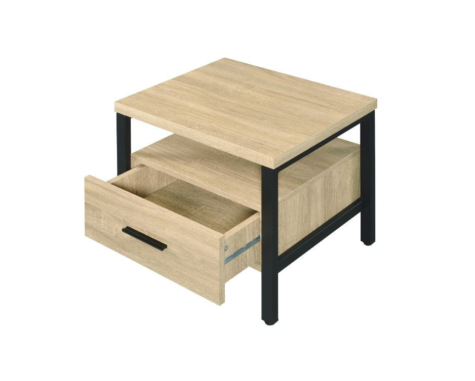 ACME 97970 Yawan Accent Table, Oak & Black Finish