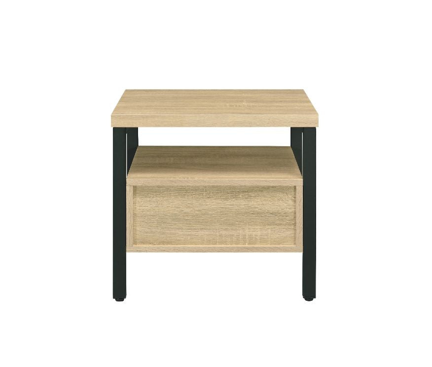 ACME 97970 Yawan Accent Table, Oak & Black Finish