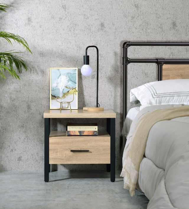 ACME 97970 Yawan Accent Table, Oak & Black Finish