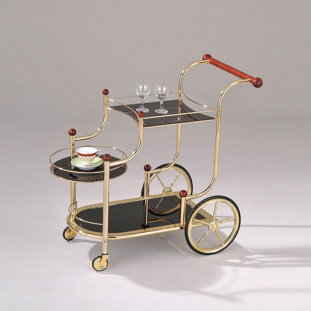 ACME 98006 Lacy Serving Cart, Gold Plated, Cherry Wood & Black Glass