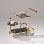 ACME 98006 Lacy Serving Cart, Gold Plated, Cherry Wood & Black Glass