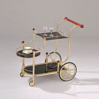 ACME 98006 Lacy Serving Cart, Gold Plated, Cherry Wood & Black Glass